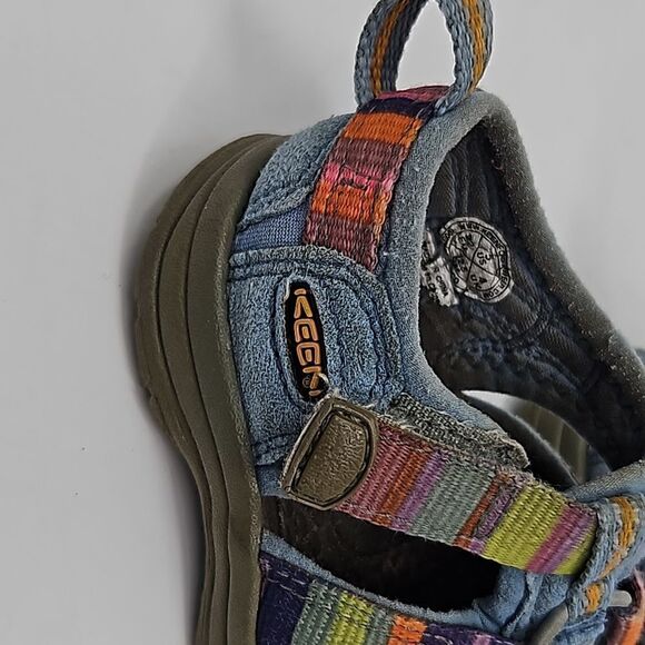 Keen Girls Outdoor Watershoes Blue/Coliful Stripes Hook&Loop Adjustable Sz 5 - Picture 4 of 5